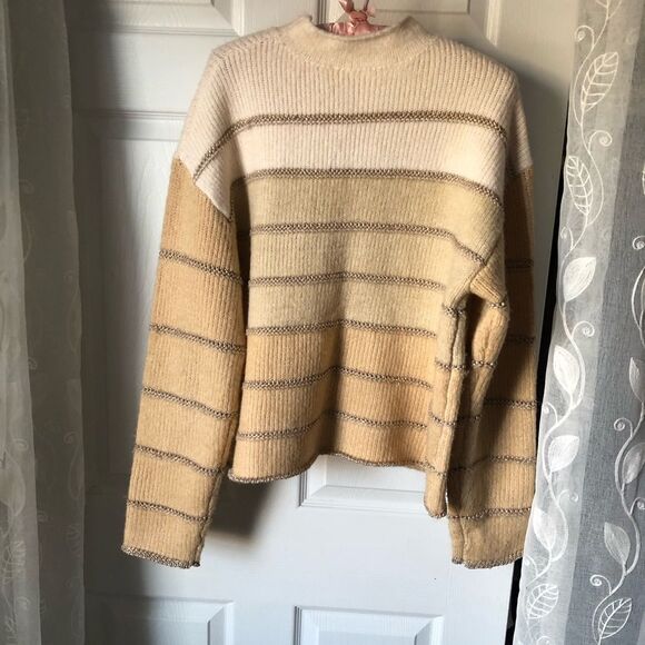 Anthropologie THML metallic Striped Pullover Knit Sweater women Size Medium - Picture 8 of 10